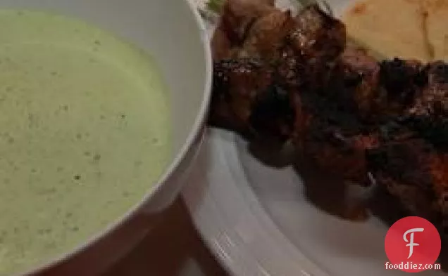 Greek Lamb Kabobs with Yogurt-Mint Salsa Verde