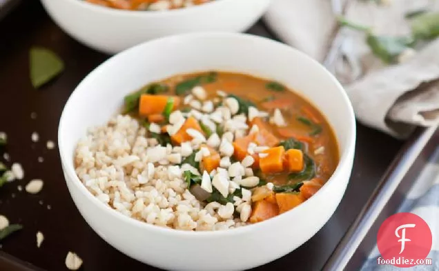 Peanut Stew With Sweet Potatoes And Spinach