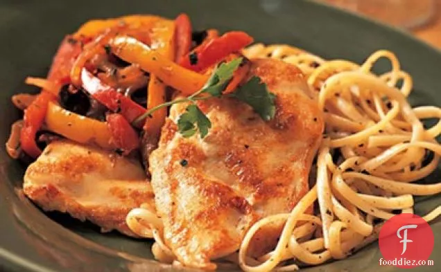Chicken Breast Fillets with Red and Yellow Peppers