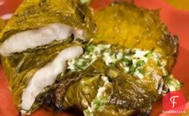 Red Snapper in Grape Leaves with Garlic and Caper butter