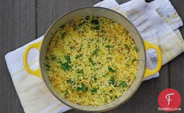 Baked Saffron Rice With Pine Nuts & Parsley