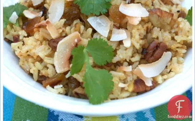 Nutty Coconut Rice With Golden Raisins & Pecans