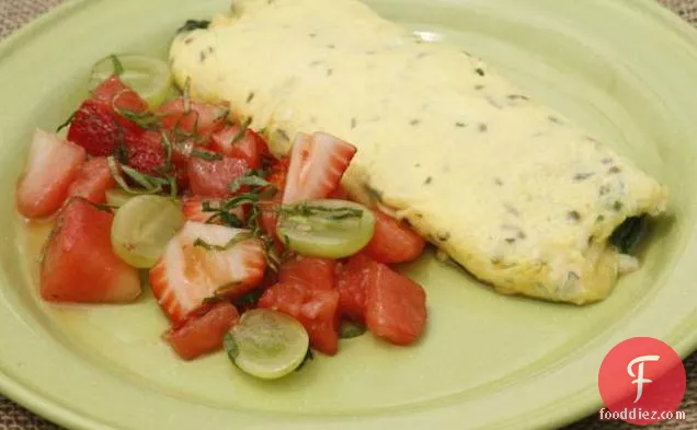 Spinach and Cheese Omelet with Farm Fruit Salad in Champagne Vinaigrette