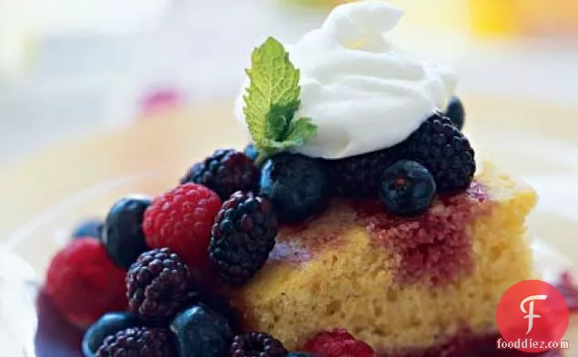 Sweet Corn Bread with Mixed Berries and Berry Coulis