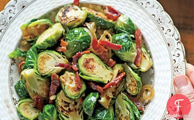 Brussels Sprouts with Ham and Caramelized Onions