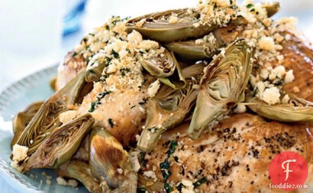 Oven-Roasted Chicken Breasts with Artichokes and Toasted Breadcrumbs