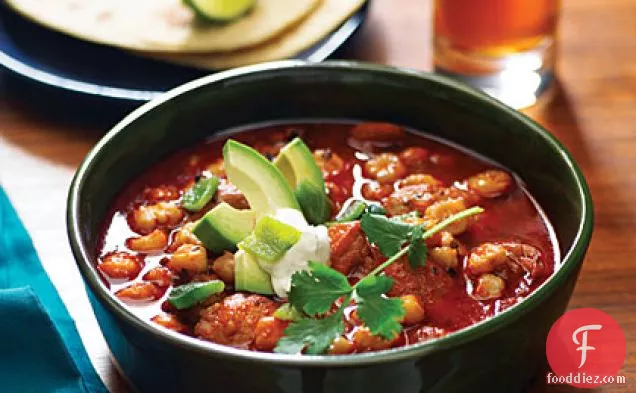 Speedy Chicken Posole with Avocado and Lime