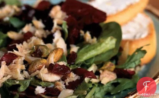 Mixed Greens Salad with Smoked Trout, Pistachios, and Cranberries
