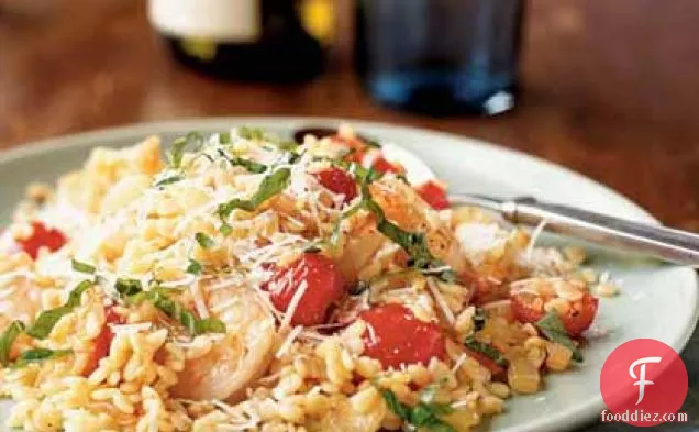 Shrimp and Orzo with Cherry Tomatoes and Romano Cheese