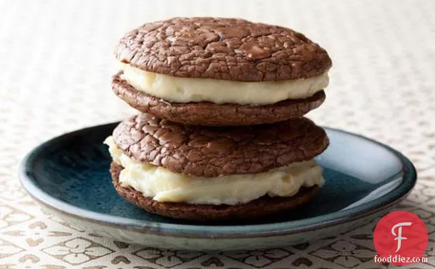 Dark Chocolate Whoopie Pies with Toasted Almond Cream