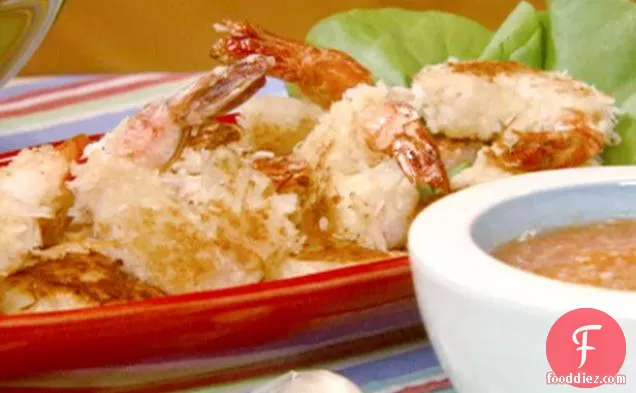 नारियल झींगा के साथ Curried टमाटर, नींबू और भुना हुआ लहसुन Coulis