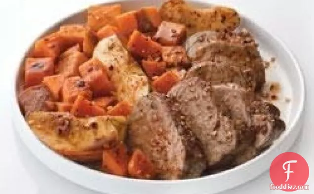 Bourbon Spiced Pork with Sweet Potatoes and Apples