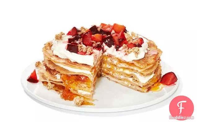 Crepe Cake With Granola and Plums