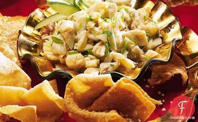 Spicy Crab-and-Ginger Salsa with Sesame Wontons
