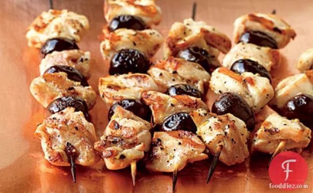 Lemon-Marinated Chicken and Olive Skewers