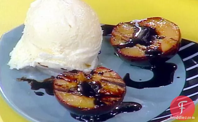 Balsamic Glazed Grilled Plums with Vanilla Ice Cream