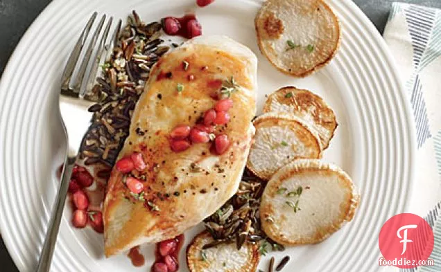 Chicken with Turnips and Pomegranate Sauce