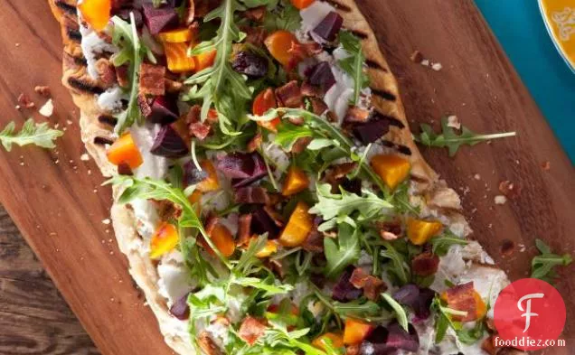 Beet, Bacon and Herbed Goat Cheese Flatbread