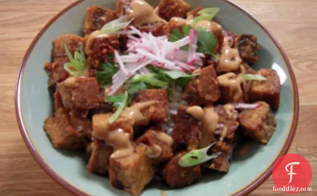 Sweet and Sour Tempeh with Spicy Peanut Sauce