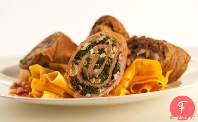 Spinach Stuffed Braciole in a Sunday Sauce with Pappardelle