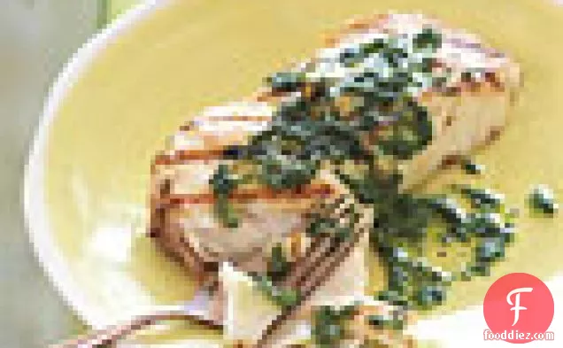 Grilled Halibut with Basil-Shallot Butter
