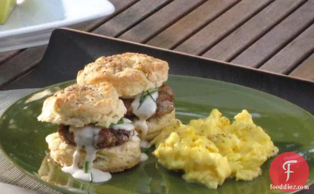Buttermilk Biscuits with Eggs and Sausage Gravy