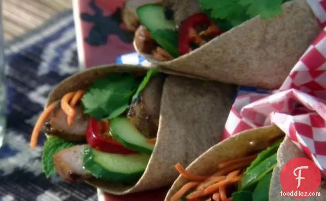 Banh-mi Wrap: Vietnamese Grilled Pork Wrap with Pickled Carrots and Mint