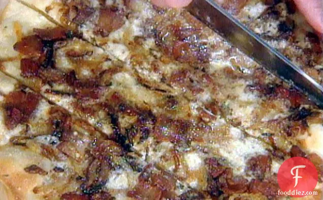 Pizza with Caramelized Onions and Crispy Bacon