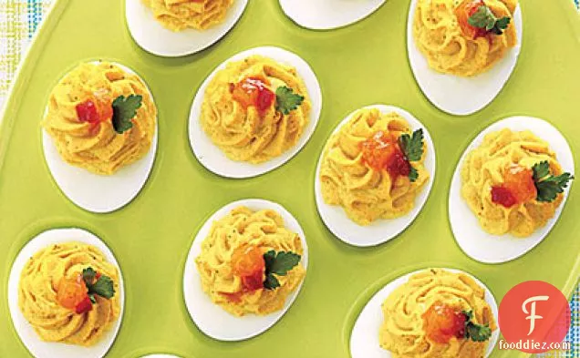 Curried Deviled Eggs with Chutney