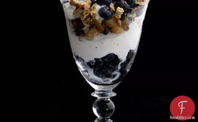 Greek Yogurt, Chocolate, Walnut, and Wild Blueberry Parfaits