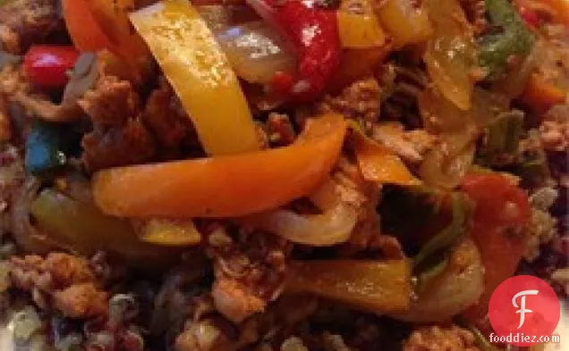 Chicken Chorizo on Quinoa with Peppers