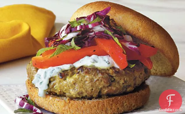 Lamb Burgers with Indian Spices and Yogurt-Mint Sauce