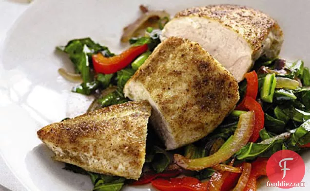 Spiced Chicken with Sautéed Collards and Peppers