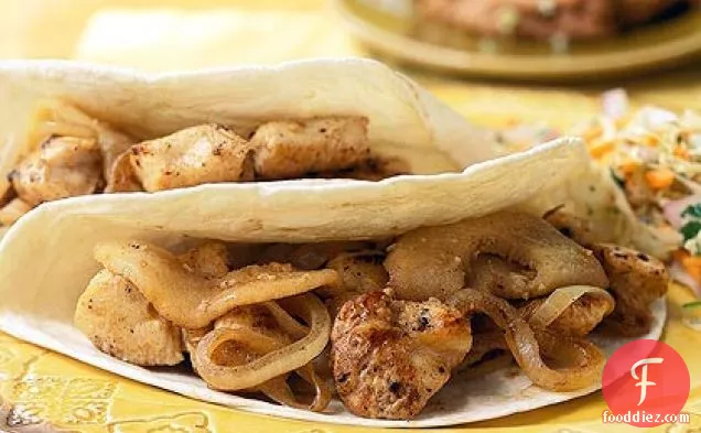 Chicken Soft Tacos with Sautéed Onions and Apples