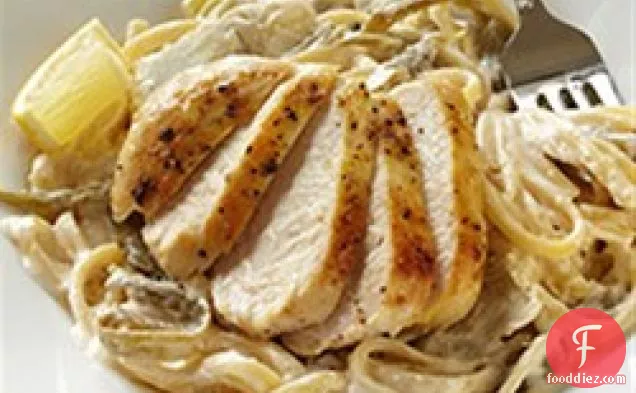 Lemon Linguine with Chicken, Beans and Artichokes