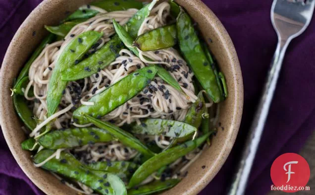 Roasted Snap Peas And Soba Noodles With Honey Soy Dressing