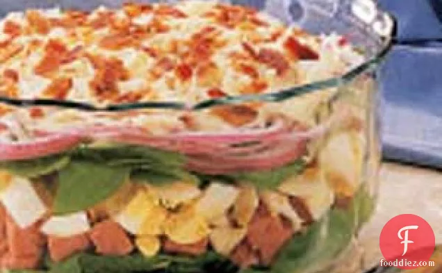 Layered Ham and Spinach Salad