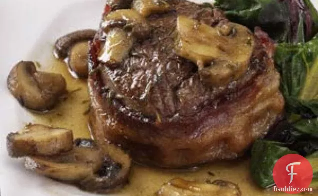 Bacon-Wrapped Filets with Scotched Mushrooms