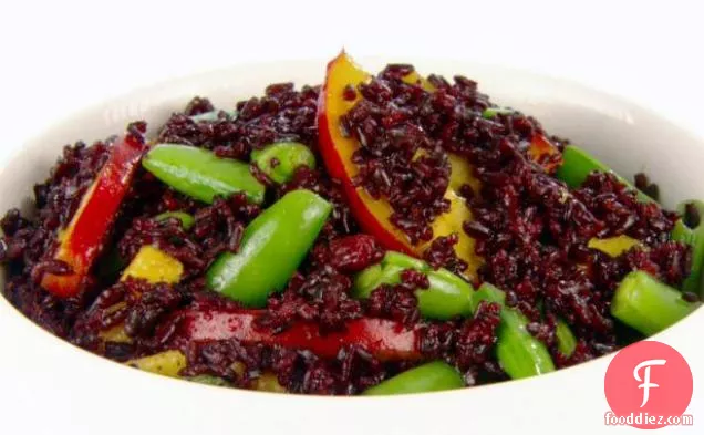 Black Forbidden Rice with Peaches and Snap Peas