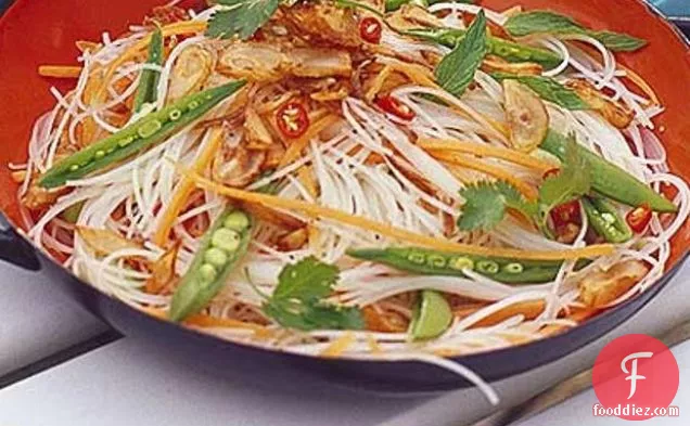 Rice Noodles With Sugar Snap Peas & Fried Shallots