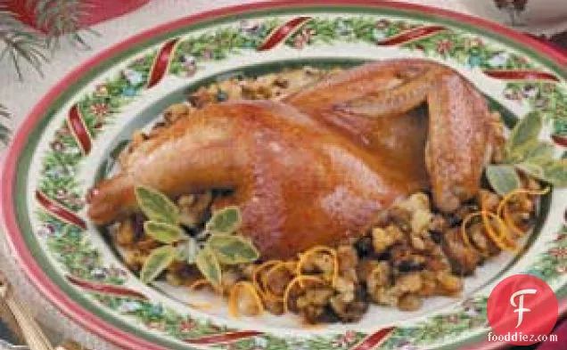 नारंगी भराई के साथ कोर्निश मुर्गी