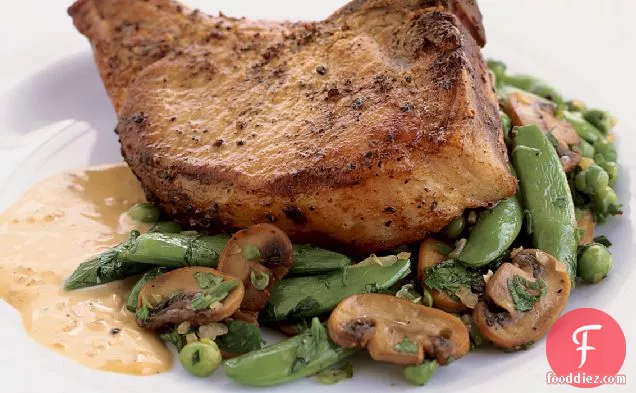 Peppered Pork Chops with Vegetable Fricassee