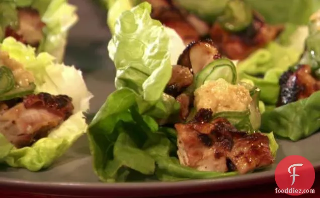 Grilled Chicken Lettuce Wraps with Sesame Miso Sauce