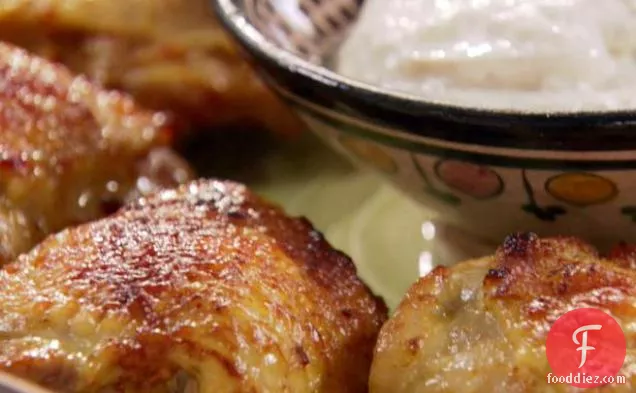 Roasted Curry Chicken Thighs with Yogurt Cumin Sauce
