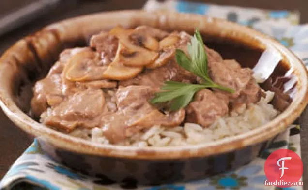 Mushroom Beef Tips with Rice