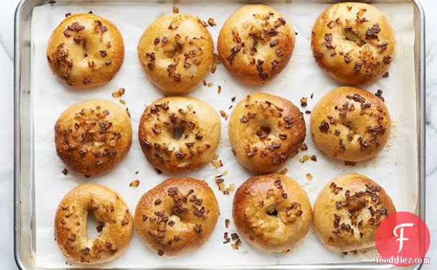 Potato Bagels with Butter-Glazed Onions