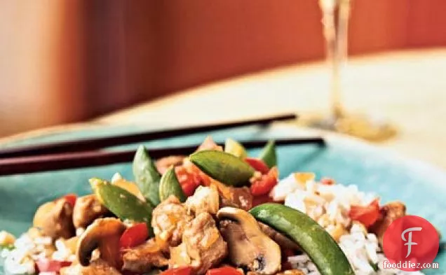 Pork and Vegetable Stir-Fry with Cashew Rice