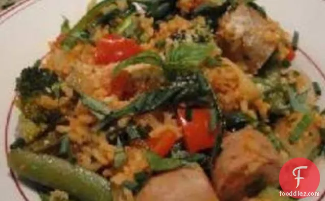 Snappy Sausage Rice And Veggie Skillet