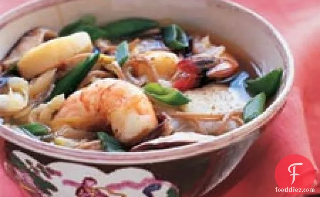 Asian Broth With Poached Shrimp, Scallops, And Soba Noodles