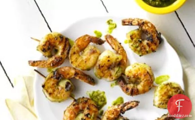Grilled Pistachio-Lemon Pesto Shrimp